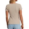 image:imagePRETTYGARDEN Henley Shirts for Women 2026 Summer Short Sleeve Tops V Neck Basic Tees Fitted Ribbed Button Up Work ShirtsLight Khaki