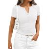 image:imagePRETTYGARDEN Henley Shirts for Women 2026 Summer Short Sleeve Tops V Neck Basic Tees Fitted Ribbed Button Up Work ShirtsWhite