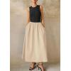 image:imagePRETTYGARDEN Maxi Dresses for Women 2026 Summer Casual Sleeveless Patchwork Flowy Vacation Sundress Knit Long Work Tank DressBeige Black