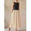 image:imagePRETTYGARDEN Maxi Dresses for Women 2026 Summer Casual Sleeveless Patchwork Flowy Vacation Sundress Knit Long Work Tank DressBeige Black