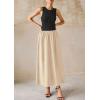 image:imagePRETTYGARDEN Maxi Dresses for Women 2026 Summer Casual Sleeveless Patchwork Flowy Vacation Sundress Knit Long Work Tank DressBeige Black