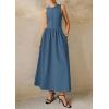 image:imagePRETTYGARDEN Maxi Dresses for Women 2026 Summer Casual Sleeveless Patchwork Flowy Vacation Sundress Knit Long Work Tank DressGrey Blue