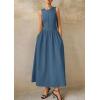 image:imagePRETTYGARDEN Maxi Dresses for Women 2026 Summer Casual Sleeveless Patchwork Flowy Vacation Sundress Knit Long Work Tank DressGrey Blue