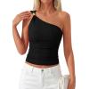 image:imagePRETTYGARDEN One Shoulder Going Out Tops for Women Trendy 2026 Summer Y2K Clothes Sleeveless Fitted Spring Fashion ShirtsBlack