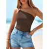 image:imagePRETTYGARDEN One Shoulder Going Out Tops for Women Trendy 2026 Summer Y2K Clothes Sleeveless Fitted Spring Fashion ShirtsBrown