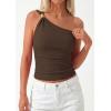 image:imagePRETTYGARDEN One Shoulder Going Out Tops for Women Trendy 2026 Summer Y2K Clothes Sleeveless Fitted Spring Fashion ShirtsBrown