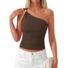 image:imagePRETTYGARDEN One Shoulder Going Out Tops for Women Trendy 2026 Summer Y2K Clothes Sleeveless Fitted Spring Fashion ShirtsBrown