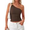 image:imagePRETTYGARDEN One Shoulder Going Out Tops for Women Trendy 2026 Summer Y2K Clothes Sleeveless Fitted Spring Fashion ShirtsBrown
