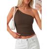 image:imagePRETTYGARDEN One Shoulder Going Out Tops for Women Trendy 2026 Summer Y2K Clothes Sleeveless Fitted Spring Fashion ShirtsBrown