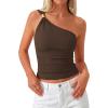 image:imagePRETTYGARDEN One Shoulder Going Out Tops for Women Trendy 2026 Summer Y2K Clothes Sleeveless Fitted Spring Fashion ShirtsBrown