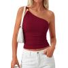 image:imagePRETTYGARDEN One Shoulder Going Out Tops for Women Trendy 2026 Summer Y2K Clothes Sleeveless Fitted Spring Fashion ShirtsBurgundy
