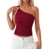 image:imagePRETTYGARDEN One Shoulder Going Out Tops for Women Trendy 2026 Summer Y2K Clothes Sleeveless Fitted Spring Fashion ShirtsBurgundy