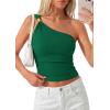 image:imagePRETTYGARDEN One Shoulder Going Out Tops for Women Trendy 2026 Summer Y2K Clothes Sleeveless Fitted Spring Fashion ShirtsGreen