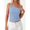 image:imagePRETTYGARDEN One Shoulder Going Out Tops for Women Trendy 2026 Summer Y2K Clothes Sleeveless Fitted Spring Fashion ShirtsLight Blue