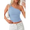 image:imagePRETTYGARDEN One Shoulder Going Out Tops for Women Trendy 2026 Summer Y2K Clothes Sleeveless Fitted Spring Fashion ShirtsLight Blue