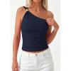 image:imagePRETTYGARDEN One Shoulder Going Out Tops for Women Trendy 2026 Summer Y2K Clothes Sleeveless Fitted Spring Fashion ShirtsNavy Blue