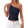 image:imagePRETTYGARDEN One Shoulder Going Out Tops for Women Trendy 2026 Summer Y2K Clothes Sleeveless Fitted Spring Fashion ShirtsNavy Blue