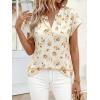image:imagePRETTYGARDEN Rolled Short Sleeve Womens Tops Dressy Casual T Shirts Summer Floral V Neck Chiffon Blouses Vacation OutfitsApricot Yellow Floral