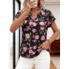 image:imagePRETTYGARDEN Rolled Short Sleeve Womens Tops Dressy Casual T Shirts Summer Floral V Neck Chiffon Blouses Vacation OutfitsBlack Pink Floral