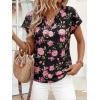 image:imagePRETTYGARDEN Rolled Short Sleeve Womens Tops Dressy Casual T Shirts Summer Floral V Neck Chiffon Blouses Vacation OutfitsBlack Pink Floral