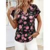 image:imagePRETTYGARDEN Rolled Short Sleeve Womens Tops Dressy Casual T Shirts Summer Floral V Neck Chiffon Blouses Vacation OutfitsBlack Pink Floral