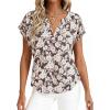 image:imagePRETTYGARDEN Rolled Short Sleeve Womens Tops Dressy Casual T Shirts Summer Floral V Neck Chiffon Blouses Vacation OutfitsBrown White Floral