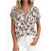 image:imagePRETTYGARDEN Rolled Short Sleeve Womens Tops Dressy Casual T Shirts Summer Floral V Neck Chiffon Blouses Vacation OutfitsBrown White Floral