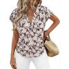 image:imagePRETTYGARDEN Rolled Short Sleeve Womens Tops Dressy Casual T Shirts Summer Floral V Neck Chiffon Blouses Vacation OutfitsBrown White Floral