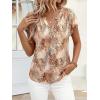 image:imagePRETTYGARDEN Rolled Short Sleeve Womens Tops Dressy Casual T Shirts Summer Floral V Neck Chiffon Blouses Vacation OutfitsKhaki Leopard