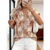 image:imagePRETTYGARDEN Rolled Short Sleeve Womens Tops Dressy Casual T Shirts Summer Floral V Neck Chiffon Blouses Vacation OutfitsKhaki Leopard