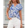 image:imagePRETTYGARDEN Rolled Short Sleeve Womens Tops Dressy Casual T Shirts Summer Floral V Neck Chiffon Blouses Vacation OutfitsSky Blue White Floral