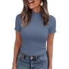 image:imagePRETTYGARDEN Short Sleeve T Shirts for Women Summer Clothes 2026 Casual Spring Tops Ruffle Mock Neck Ribbed Fitted Basic TeesDusty Blue