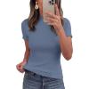 image:imagePRETTYGARDEN Short Sleeve T Shirts for Women Summer Clothes 2026 Casual Spring Tops Ruffle Mock Neck Ribbed Fitted Basic TeesDusty Blue