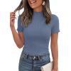 image:imagePRETTYGARDEN Short Sleeve T Shirts for Women Summer Clothes 2026 Casual Spring Tops Ruffle Mock Neck Ribbed Fitted Basic TeesDusty Blue