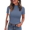 image:imagePRETTYGARDEN Short Sleeve T Shirts for Women Summer Clothes 2026 Casual Spring Tops Ruffle Mock Neck Ribbed Fitted Basic TeesDusty Blue