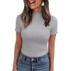 image:imagePRETTYGARDEN Short Sleeve T Shirts for Women Summer Clothes 2026 Casual Spring Tops Ruffle Mock Neck Ribbed Fitted Basic TeesGrey