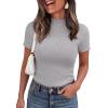 image:imagePRETTYGARDEN Short Sleeve T Shirts for Women Summer Clothes 2026 Casual Spring Tops Ruffle Mock Neck Ribbed Fitted Basic TeesGrey