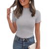 image:imagePRETTYGARDEN Short Sleeve T Shirts for Women Summer Clothes 2026 Casual Spring Tops Ruffle Mock Neck Ribbed Fitted Basic TeesGrey