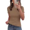 image:imagePRETTYGARDEN Short Sleeve T Shirts for Women Summer Clothes 2026 Casual Spring Tops Ruffle Mock Neck Ribbed Fitted Basic TeesLight Brown