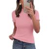 image:imagePRETTYGARDEN Short Sleeve T Shirts for Women Summer Clothes 2026 Casual Spring Tops Ruffle Mock Neck Ribbed Fitted Basic TeesPink