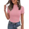 image:imagePRETTYGARDEN Short Sleeve T Shirts for Women Summer Clothes 2026 Casual Spring Tops Ruffle Mock Neck Ribbed Fitted Basic TeesPink