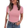 image:imagePRETTYGARDEN Short Sleeve T Shirts for Women Summer Clothes 2026 Casual Spring Tops Ruffle Mock Neck Ribbed Fitted Basic TeesPink