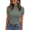 image:imagePRETTYGARDEN Short Sleeve T Shirts for Women Summer Clothes 2026 Casual Spring Tops Ruffle Mock Neck Ribbed Fitted Basic TeesSage Green