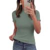 image:imagePRETTYGARDEN Short Sleeve T Shirts for Women Summer Clothes 2026 Casual Spring Tops Ruffle Mock Neck Ribbed Fitted Basic TeesSage Green