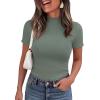image:imagePRETTYGARDEN Short Sleeve T Shirts for Women Summer Clothes 2026 Casual Spring Tops Ruffle Mock Neck Ribbed Fitted Basic TeesSage Green