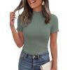 image:imagePRETTYGARDEN Short Sleeve T Shirts for Women Summer Clothes 2026 Casual Spring Tops Ruffle Mock Neck Ribbed Fitted Basic TeesSage Green