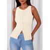 image:imagePRETTYGARDEN Sleeveless Button Down Shirts for Women Summer 2026 Going Out Ribbed Knit Tank Tops Y2K Clothes Trendy Vest TopsApricot