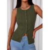 image:imagePRETTYGARDEN Sleeveless Button Down Shirts for Women Summer 2026 Going Out Ribbed Knit Tank Tops Y2K Clothes Trendy Vest TopsArmy Green