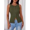 image:imagePRETTYGARDEN Sleeveless Button Down Shirts for Women Summer 2026 Going Out Ribbed Knit Tank Tops Y2K Clothes Trendy Vest TopsArmy Green