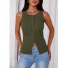 image:imagePRETTYGARDEN Sleeveless Button Down Shirts for Women Summer 2026 Going Out Ribbed Knit Tank Tops Y2K Clothes Trendy Vest TopsArmy Green
